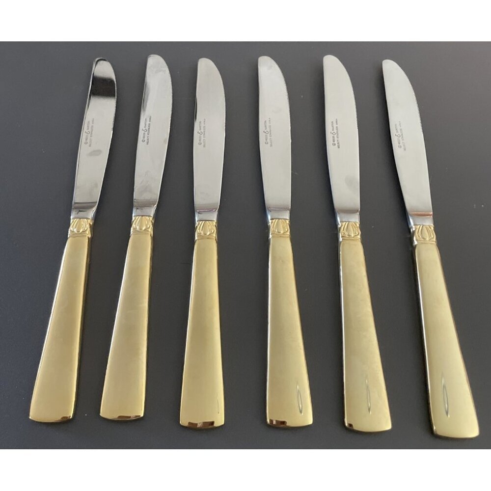 Reed & Barton Sanderling Set Of 6 Knives Korea Gold Electroplate Stainless